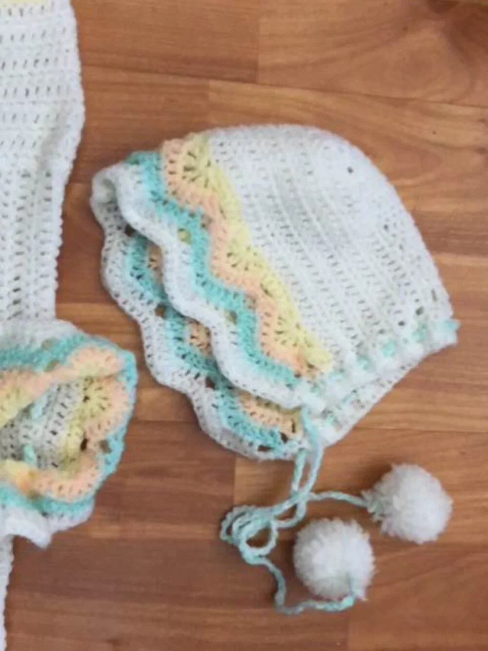 Hand-crocheted Baby Sweater, Bonnet and Booties
